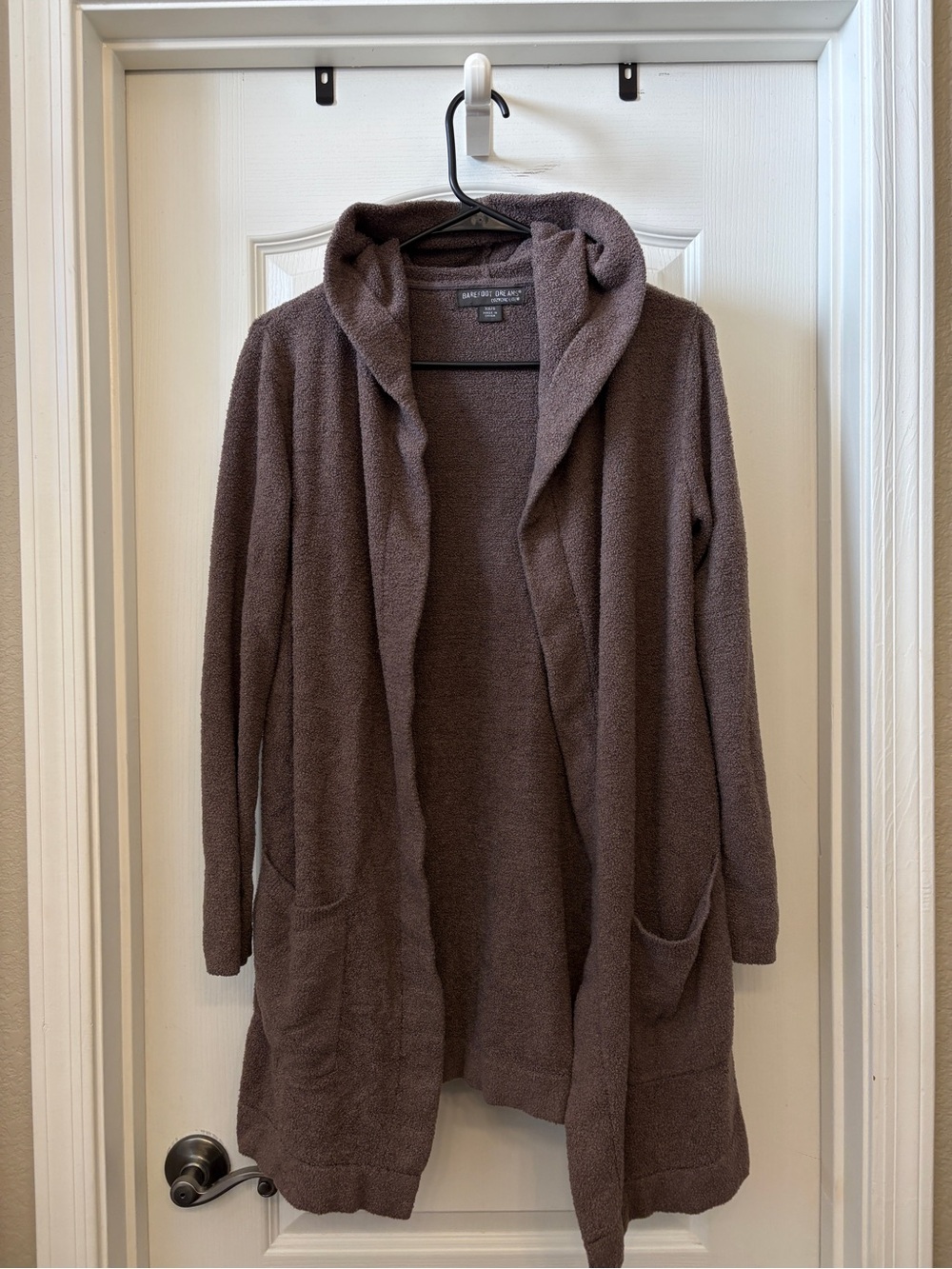 Barefoot Dreams CozyChic Lite Hooded Open Front Cardigan Taupe XS/S Style 480